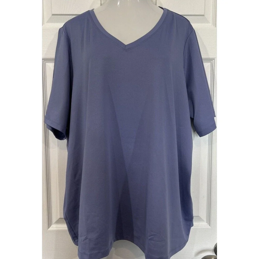 Susan Graver Modern Essentials Butterknit Top V Neck Peri Blue Mist Plus Size 4X